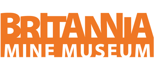 orange and white Britannia Mine Museum logo on black background